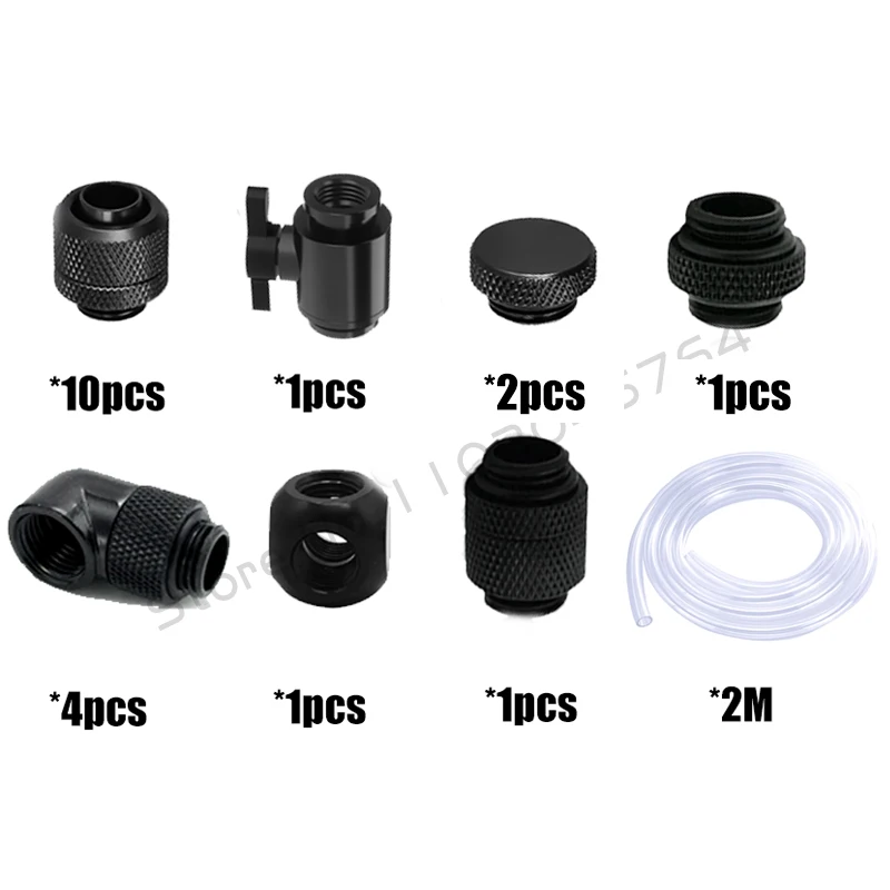 Computer Split Soft Hose Water Cooling Fitting Kit, 10*13mm Soft Tubing Connector + Pipe Black /Silver AIO Pack - view 3