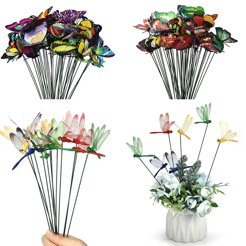 10/15pcs Simulation Butterfly Dragonfly Garden Yard Planter Colorful Artificial Butterfly Stakes Pots Decoration Outdoor Decor