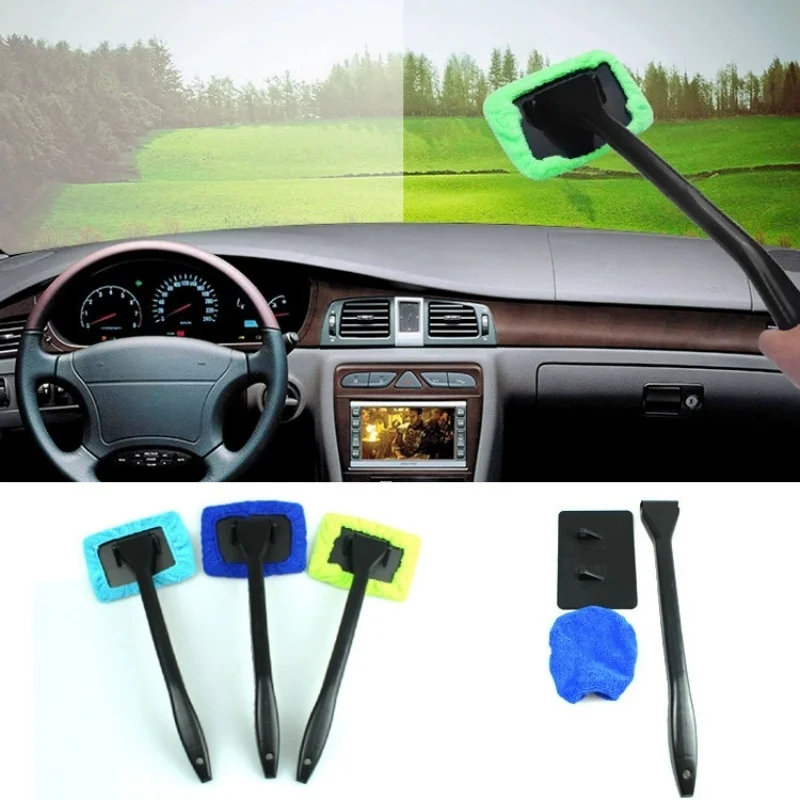 Windshield Cleaning Tool Windshield Cleaning Wand Auto Window Cleaner, Reusable Cloth Pads, Dirty Car Washing Brushes