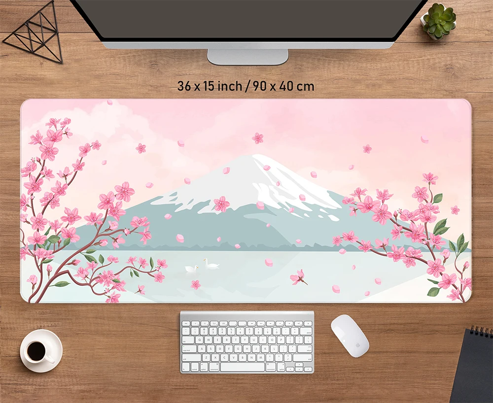 

Japanese Pink Sakura Desk Mat Anime Aesthetic Gaming Mousepad Xxl Kawaii Pastel Cherry Blossoms Mouse Mat Girly Desk Accessory