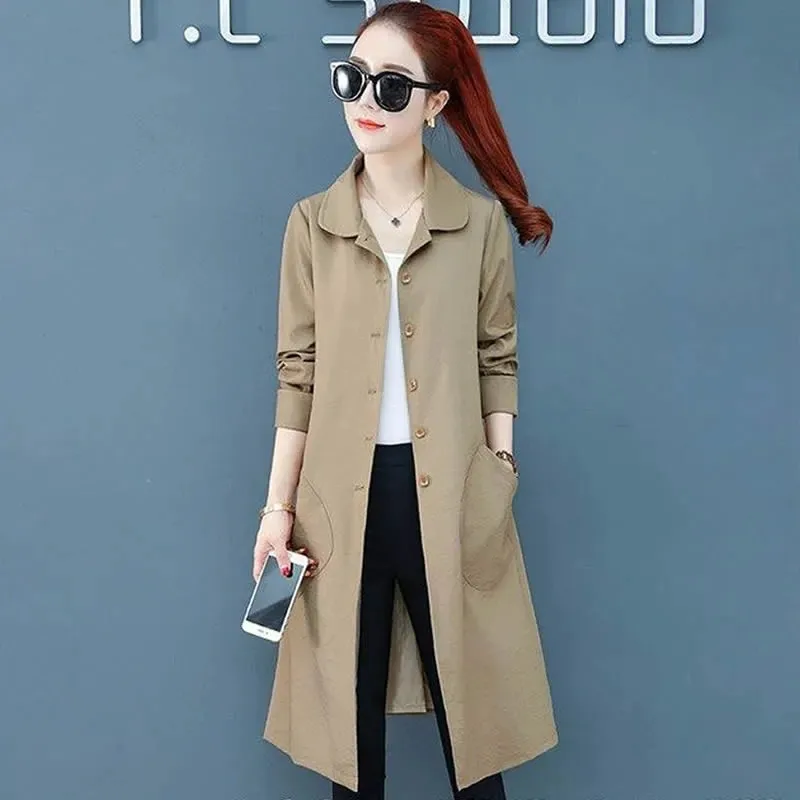 

2024 New Spring Autumn Windbreaker Outerwear Female Long Korean Casual Women's Trench Coat Single Row Buckle Loose Thin Coat
