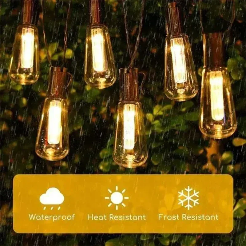Edison Light Outdoor String Shatterproof Bulbs, Waterproof LED Solar Hanging Ambience Lights, for Yard Garden Patio Bistro