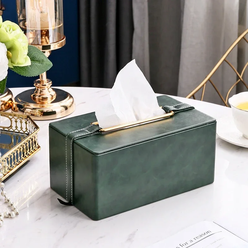 Taschentuchbox aus Leder, handgefertigt, metallisch, grün, Papierbox, Teetisch, Aufbewahrung, Organisation, Ornamente, Serviettenhalter, Heimdekoration