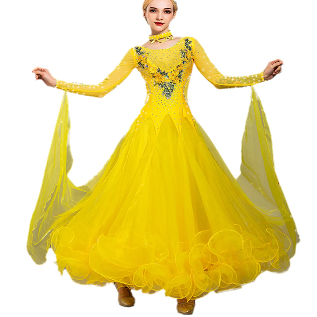 Purple Ballroom Dance Dress Ball Gown Lyrical Dance Costumes Yellow Waltz Dress Flamenco Spanish Dance Clothes Prom Dress