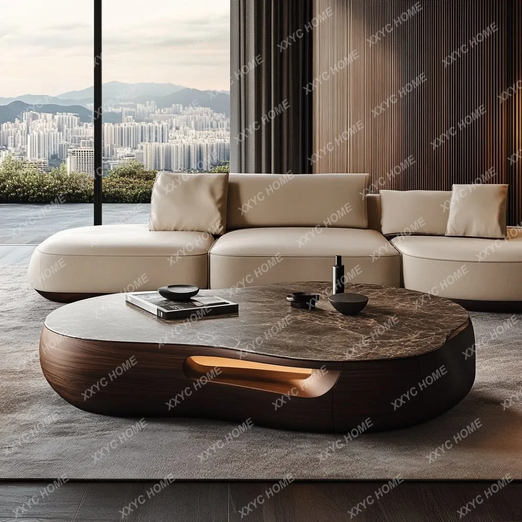 Creation Home Light Luxury Atmospheric Marble Luminous Coffee Table Special-shaped Storage Multifunctional Living Room Furniture