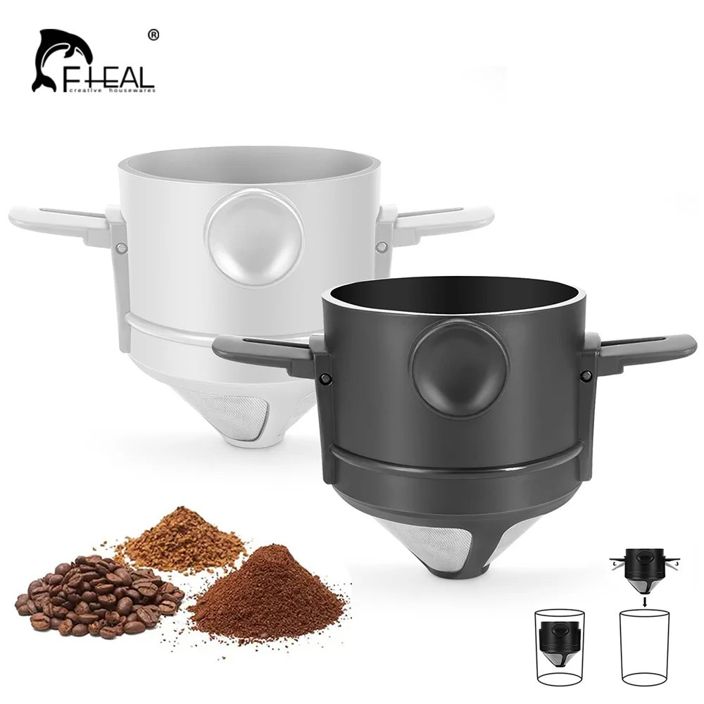 Portable Foldable Coffee Filter Stainless Steel Reusable Coffee Funnel Paperless Pour Over Coffee Dripper for Home Office Travel