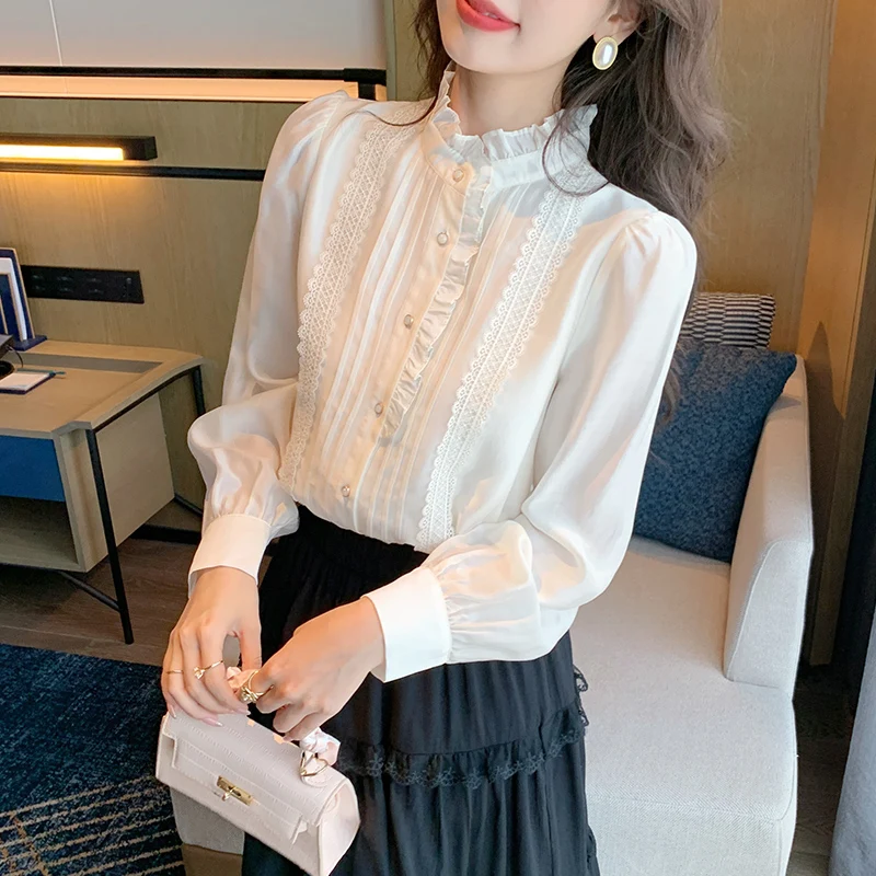 

Sping Long Sleeve White Blouse Shirt Women Tops Blusas Mujer De Moda 2025 Lace Blouse Women Blouses Blusa