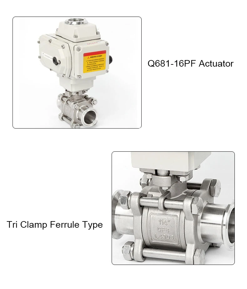 Электромагнитный клапан DN40 Stainless Steel Tri Clamp Ferrule 1.6mpa 304 Material Motorized Electric Three-Piece Ball Valve for Industrial Use Вода и пар — деталь 3