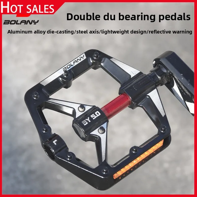 

BOLANY Bicycle Aluminum Alloy Pedal Steel Axis Reflective Warning Toothed Anti-skid Mountain Bike Pedals Bicycle Accessories