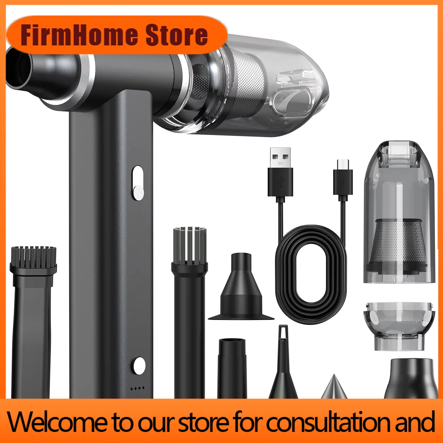FirmHome Store Mini Auto-Handstaubsauger mit Bürstenlosem Motor für Auto & Zuhause, Beutellos und Handgeführt