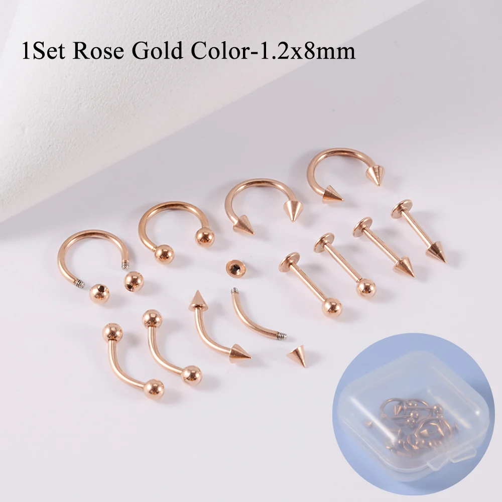 12 teile/satz Chirurgenstahl Silber Farbe Vergoldet Schwarz Regenbogen Ohr Nase Augenbraue Labret Grundlegende Piercing Schmuck Set 8mm