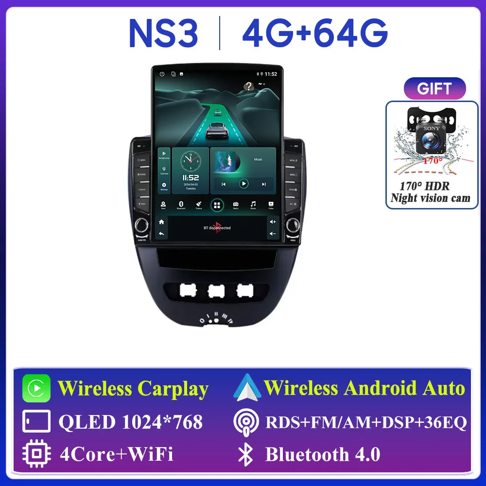 For Peugeot 107 Toyota Aygo Citroen C1 Car Radio Carplay Navigation GPS Stereo Android Auto Screen No 2din Video WiFi Autoradio - afbeelding 1
