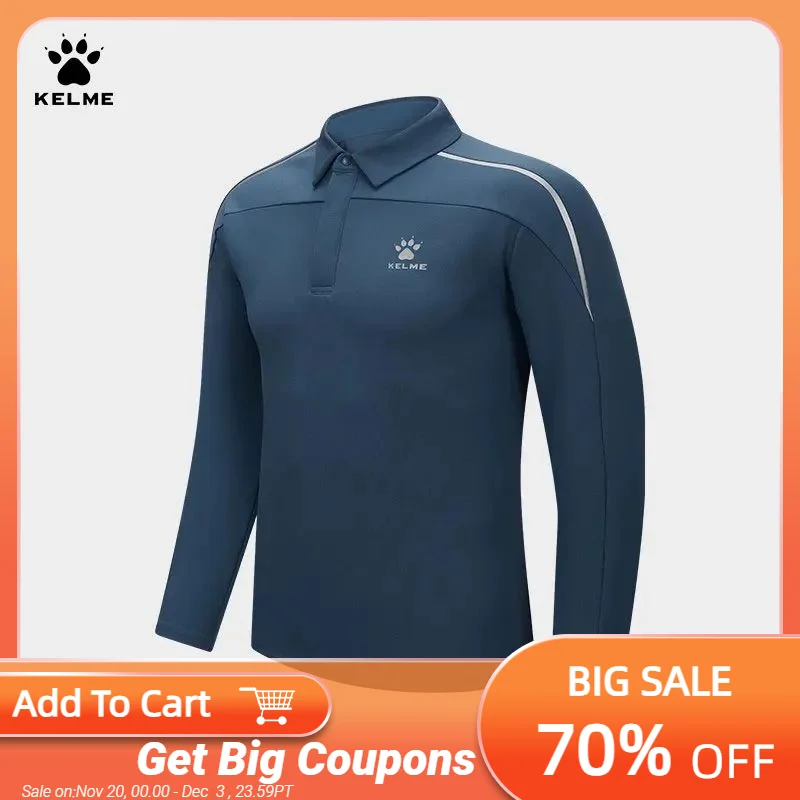 

KELME men's long sleeved polo shirt football lifestyle long sleeved breathable sports collar T-shirt running sports