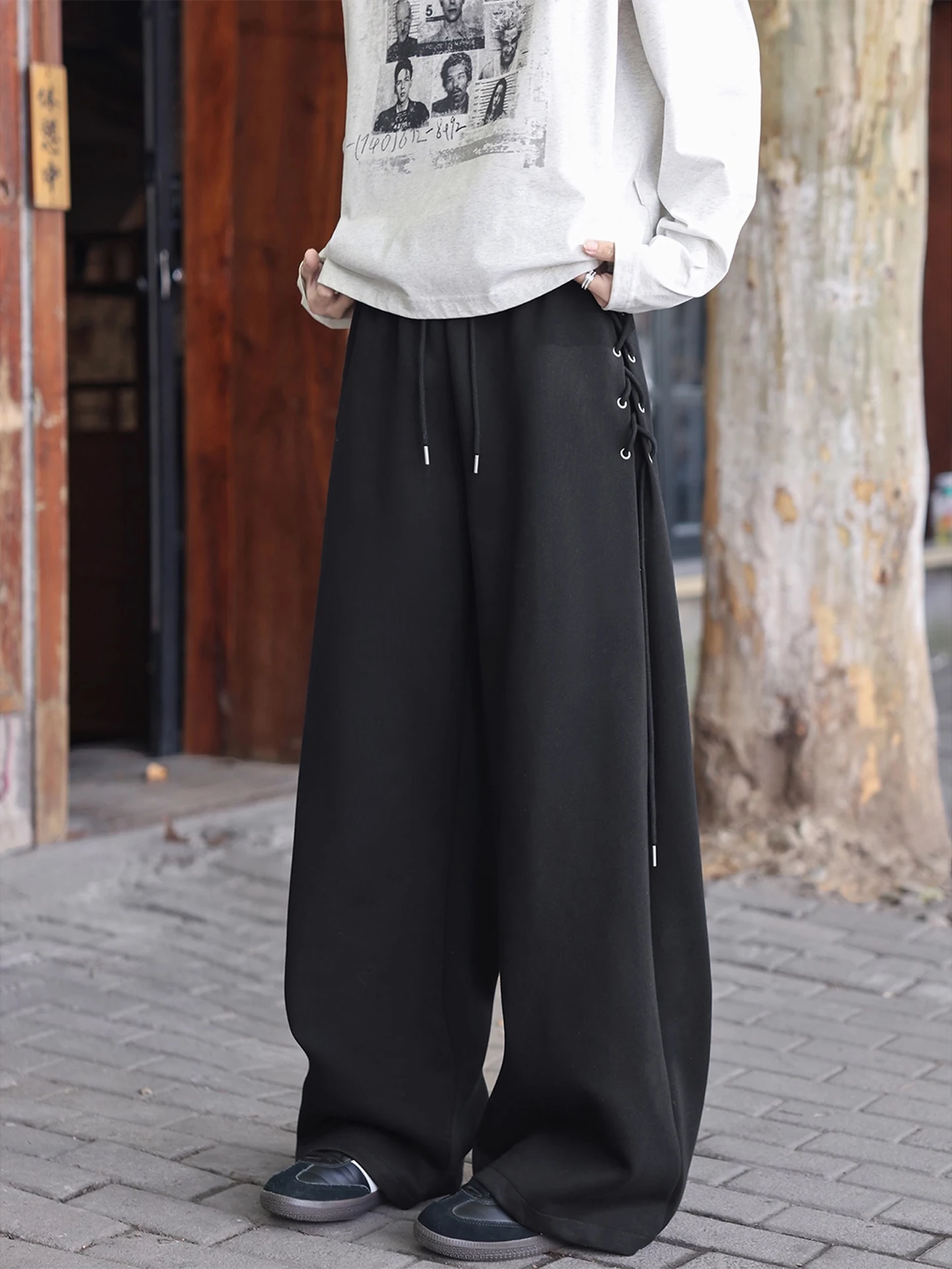 American Design Side Tie Casual Pants Men Women Autumn Winter High End Cleanfit Drapey Straight Leg Pants Comfortable Soft