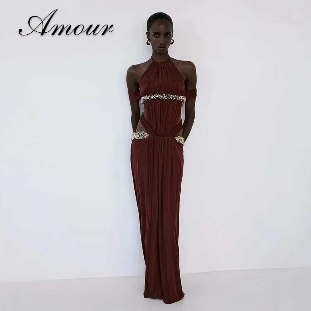 Amour Halter Floor-Length Evening Gown Dress Draped Beaded Chiffon Prom Gown Customized Prom Gown for Women Saudi Arabia 2027