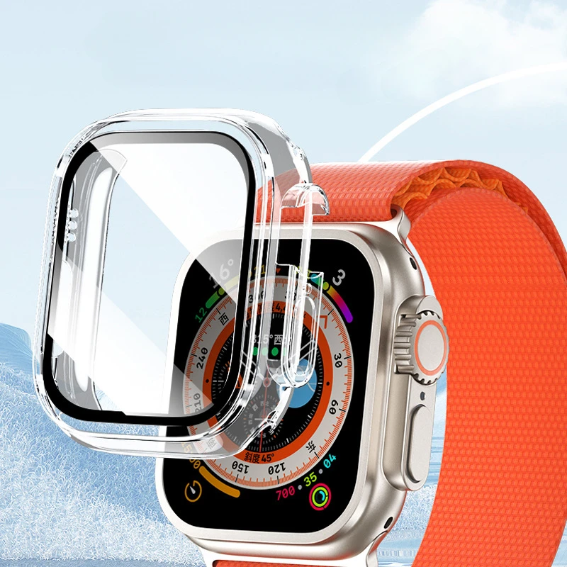HD الزجاج المقسى + حافظة لساعة أبل الترا 3 49 مللي متر PC الوفير + واقي للشاشة غطاء iWatch Ultra 2/1 49 مللي متر قذيفة مقاومة السقوط