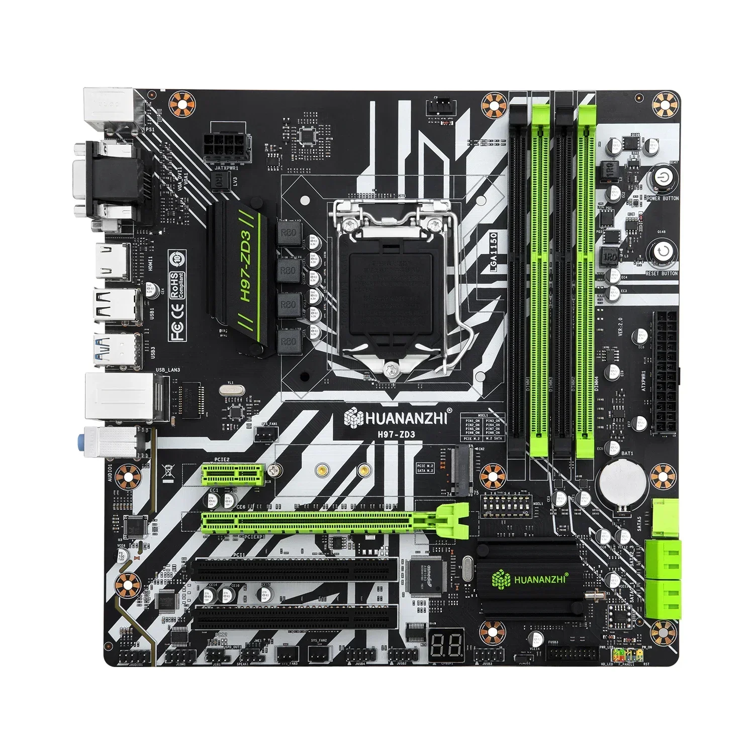 

HUANANZHI H97 ZD3 H97 motherboard LGA 1150 M-ATX SATA3 USB3.0 NVME NGFF M.2 SSD support non-ecc RAM core i3 4130 i5 4460 i7 4770