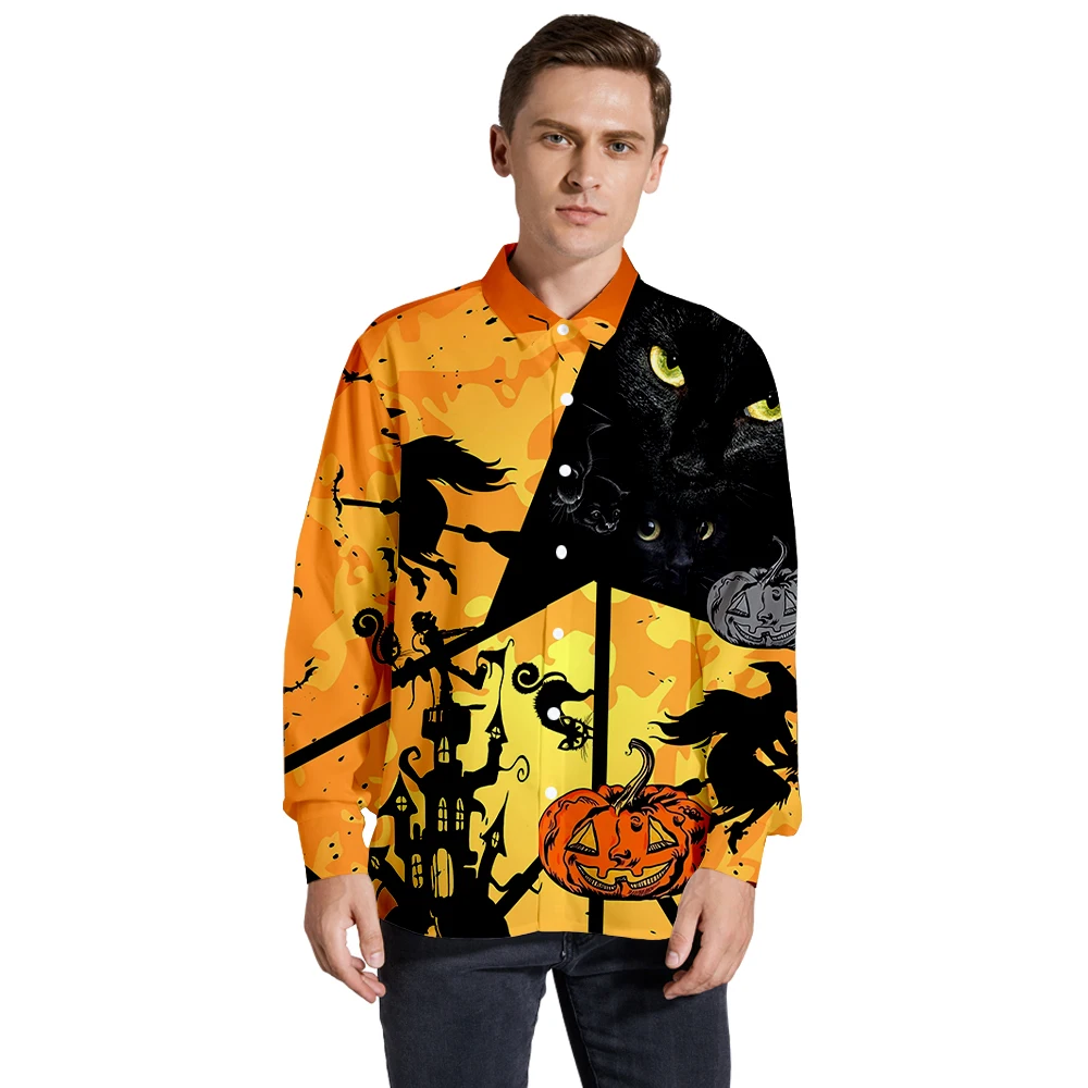 

Men's Halloween Witch Long Sleeve Shirts Autumn Korean Shirt Woman Fashion Casual Oversize Shirt Printed Clothing