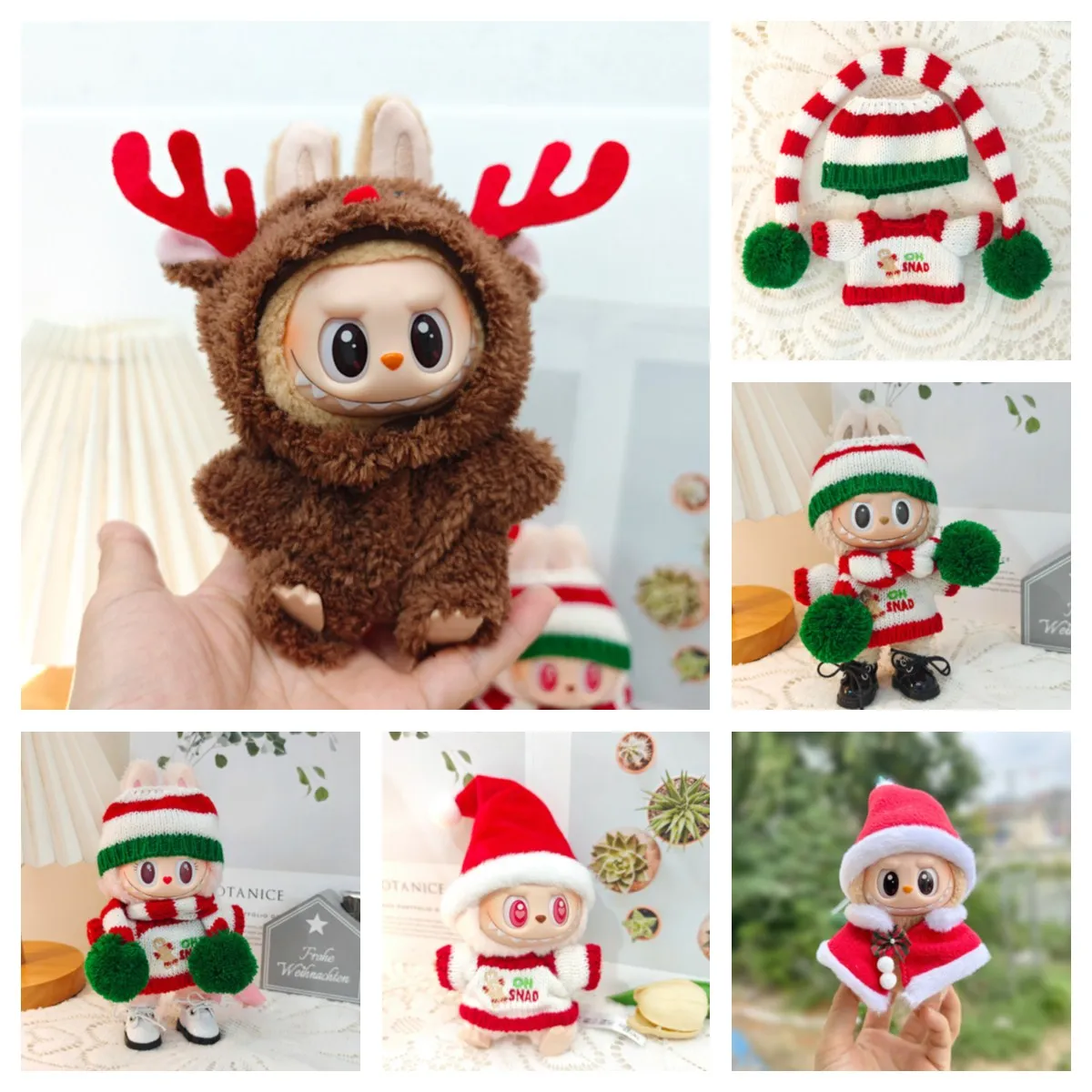 Mini Plush Doll'S Clothes Outfit Accessories For Korea Kpop Exo Labubu Idol V1 V2 Christmas sweater hat cape suit Clothing Gift