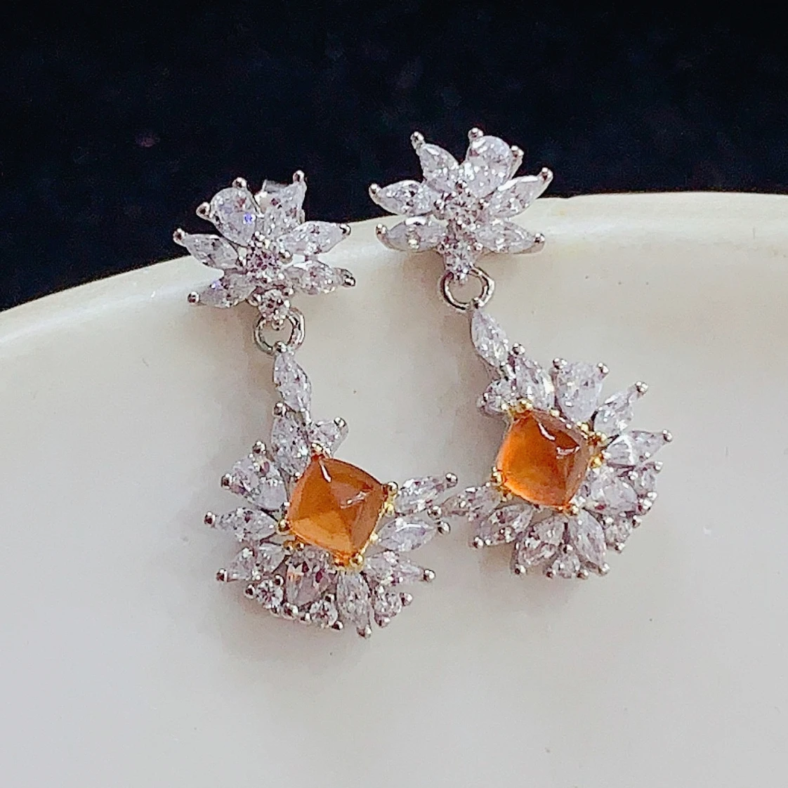 Natural Fanta Garnet Earrings with Certificate 4mm Genuine Mandarin Garnet Jewelry Luxury 925 Silver Gemstones Drop Earrings