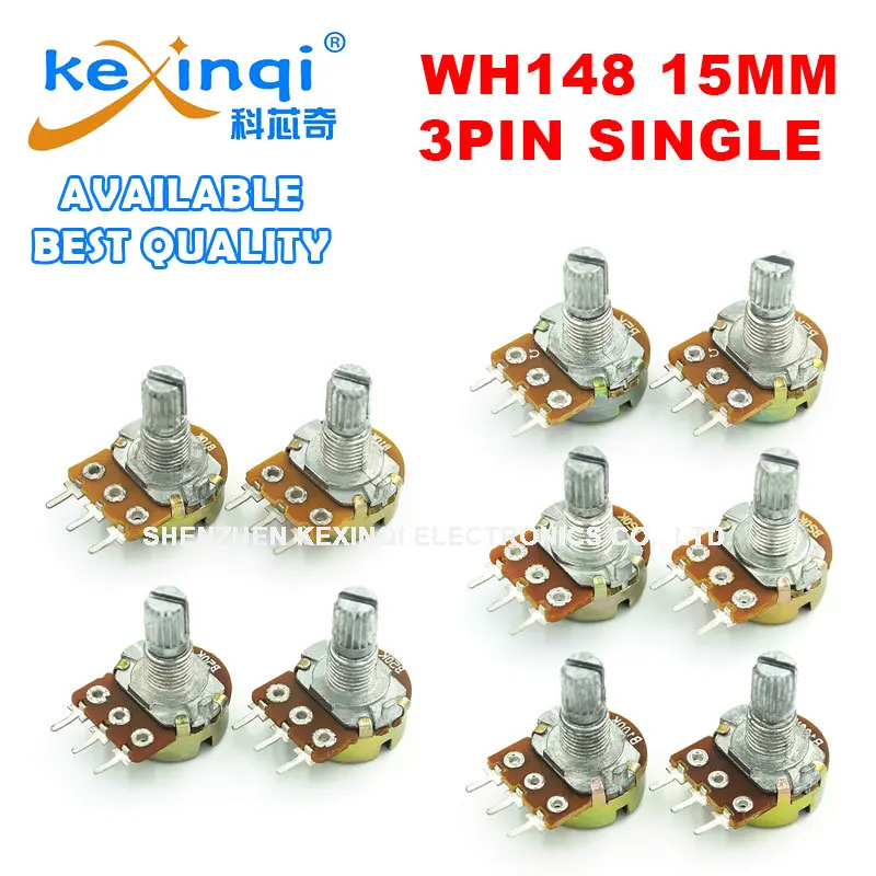 

5pcs WH148 3PIN 15mm 1K 2K B5K B10K B20K B50K B100K B250K B500K 1M Single Linear Taper Rotary Potentiometer Resistor for Arduino