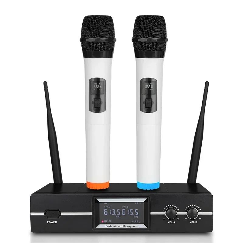 

Professional Audio Dynamic Recording 2 Channel Handheld Wireless Microphone for Live KTV Stream Karaoke Studio