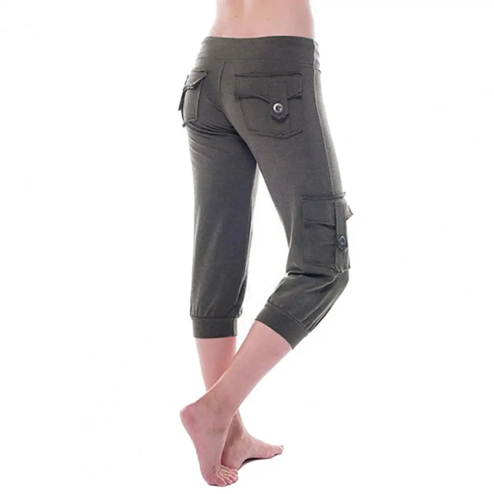 Pantalones cortos con cordón para mujer, mallas deportivas con múltiples bolsillos, levantamiento de glúteos, ajustados, Fitness