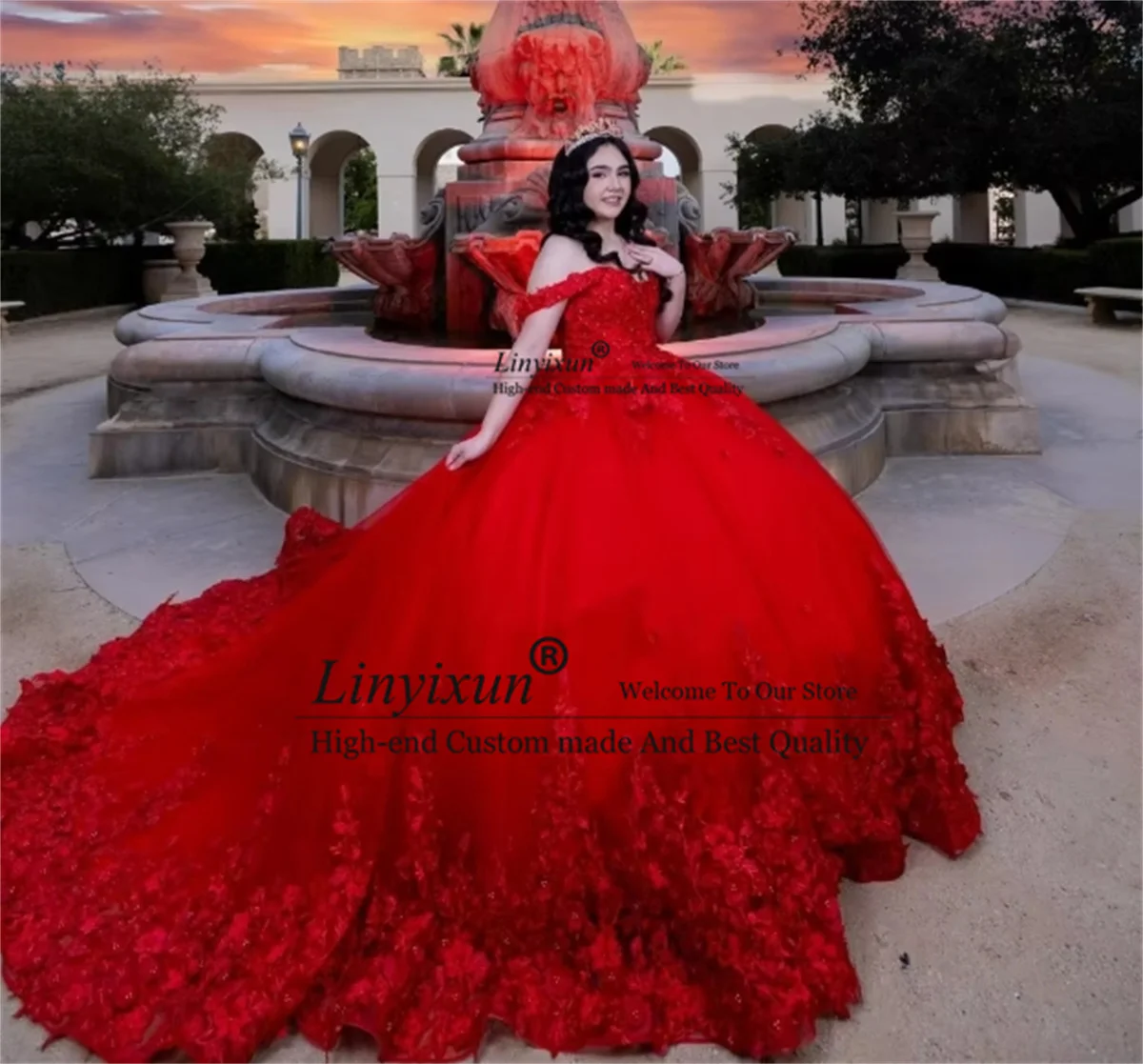 Mexican Floral Red Quinceanera Dress Ball Gown Off Shoulder Applique Beading Corset Customized Sweet 16 Vestidos De 15 Anos