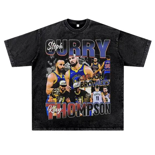 Imagen 2 del producto Curry Stephen Curry baloncesto americano Hip-hop suelta Retro calle Camiseta de manga corta hombres puro algodón deportes media manga