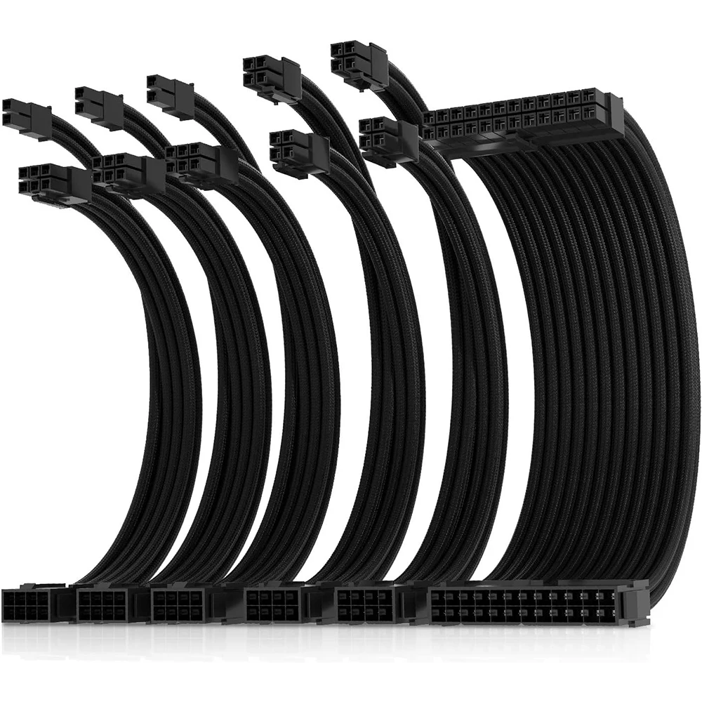 16AWG Pro Power Supply Sleeved Cable Extensions 30CM With Cable Combs Extension Power Supply Cable 24Pin 2*8Pin(4+4) 3*8Pin(6+2)