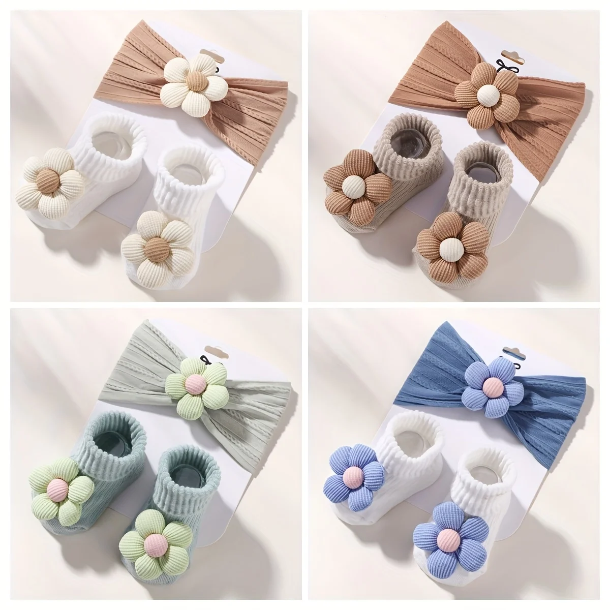 

4-Pair Set: Baby Socks & Soft Nylon Headbands for Newborn Girls 0-12 Months, Princess, Dot, and Boat Pattern Non-Slip Socks