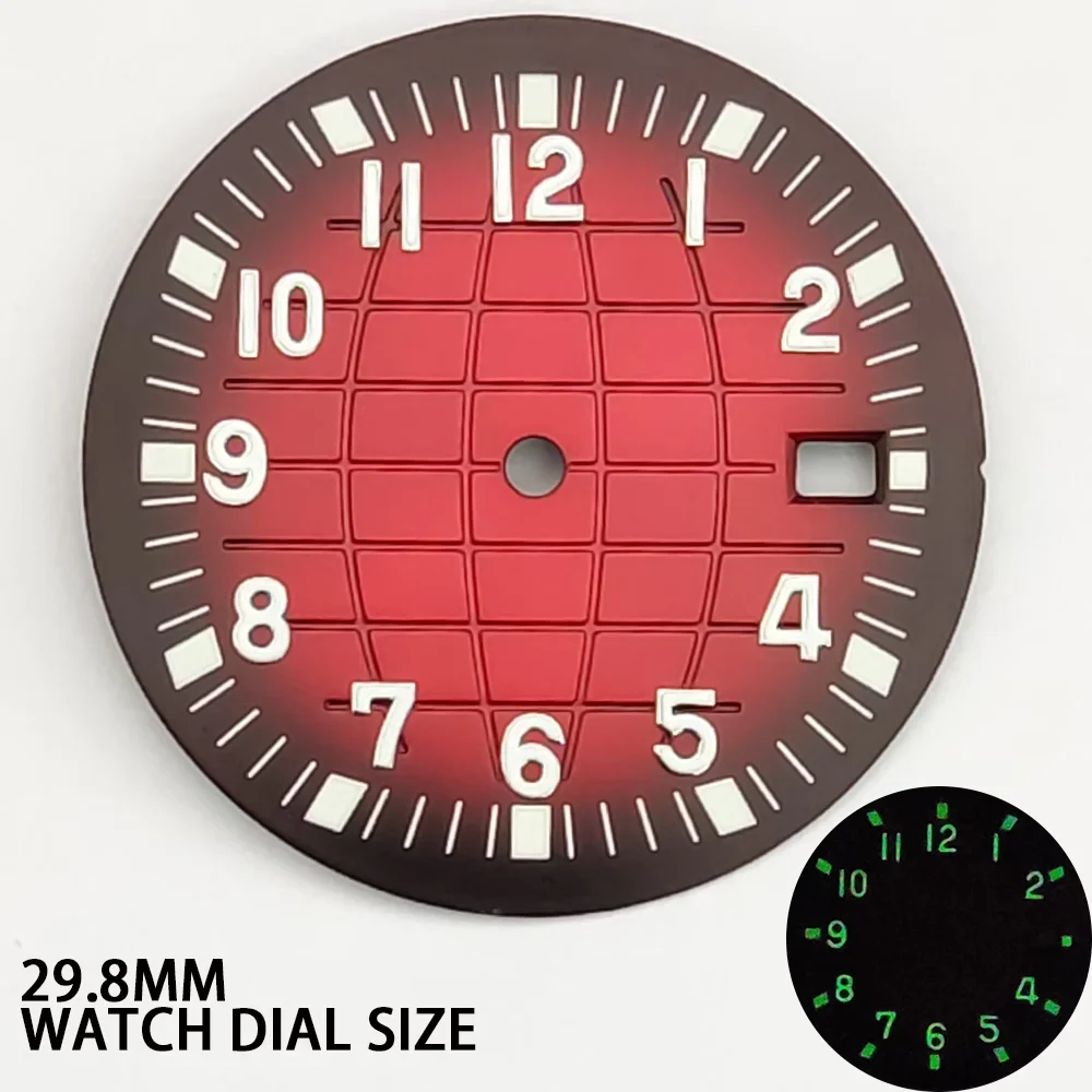 THE NEW 29.8MM DIAL FEATURES LITERAL NH35 CALIBRE AT THREE O'CLOCK, THE HANDLE IS GREEN, LUMINESCENT GRADIENT BLACK AND RED