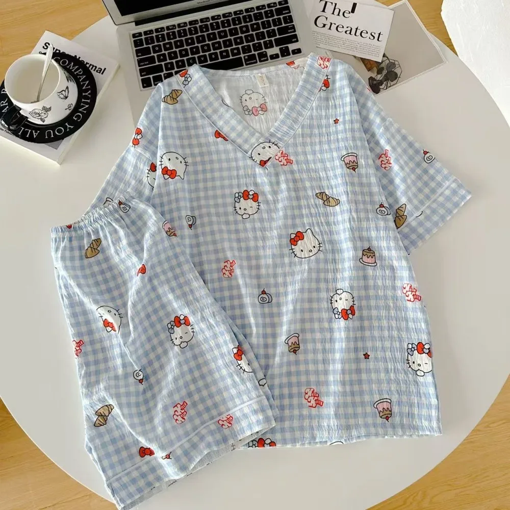 سانريو مرحبا كيتي منامة مجموعة أنيمي الكرتون الراحة فضفاضة تي شيرت السراويل دعوى لطيف طالب منامة ملابس منزلية غير رسمية #2