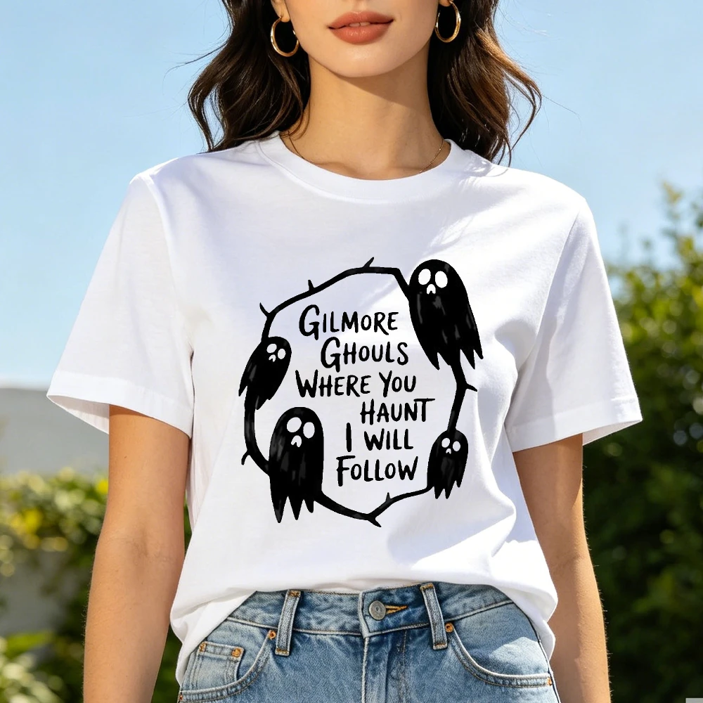 Trendy Gilmore Ghouls Where You Haunt I Will Follow Tee Funny Halloween Ghouls Tshirt Unisex Cotton Tee Fashion Streetwear Shirt