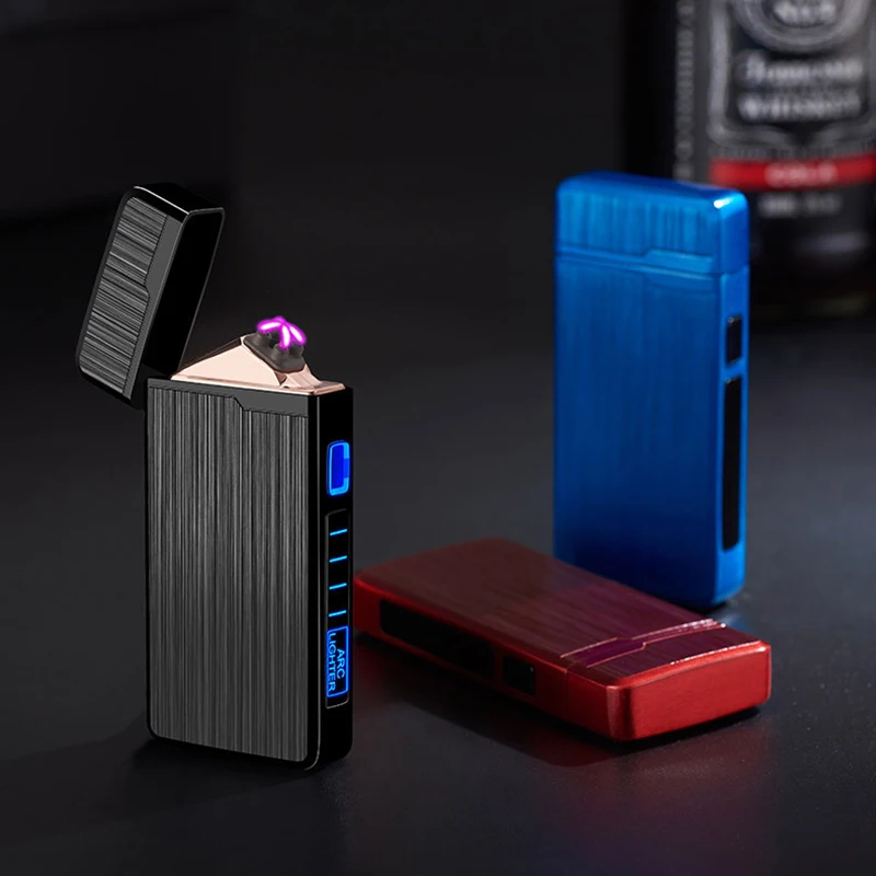 

Metal Electric Windproof Double Arc Lighter USB Rechargeable Plasma Flameless Touch Induction Power Display Lighter Smoking