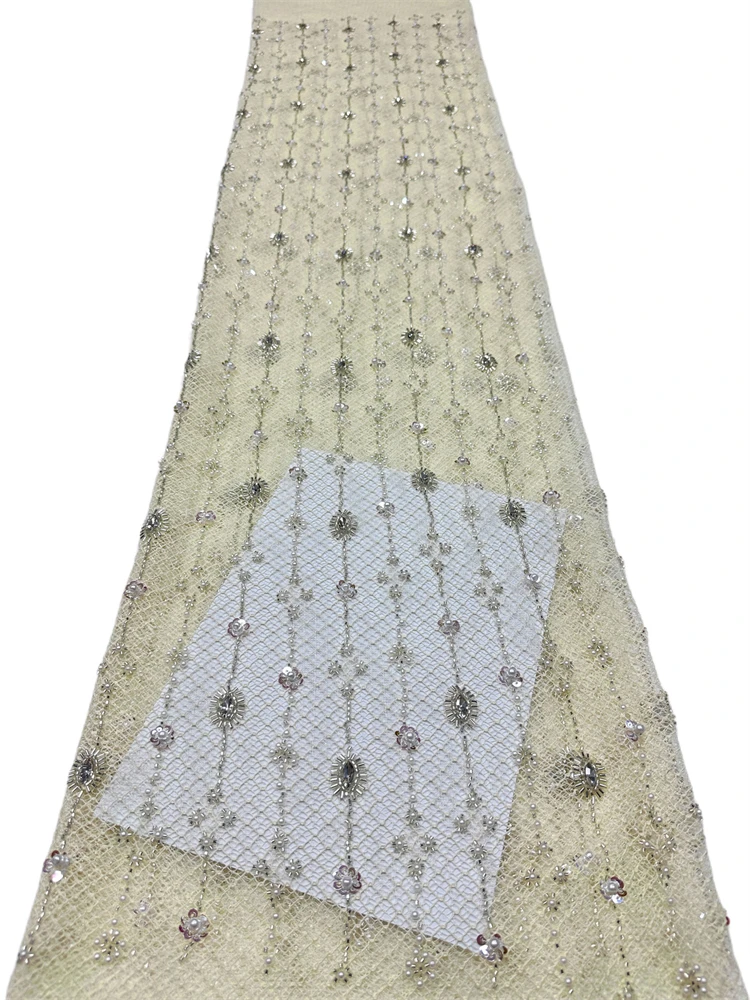 

Hot Sale High-end Exquisite Unique Luxury Quality Fabric Handmade Embroidery Net Lace Beads With For Making Women Wedding Dress