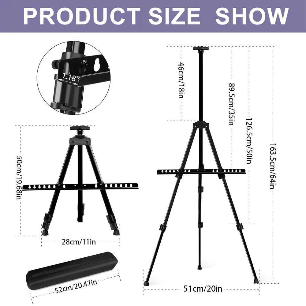 Painting display easel, metal tripod, suitable for painting displays, wedding signage, with carrying bag - black view 2