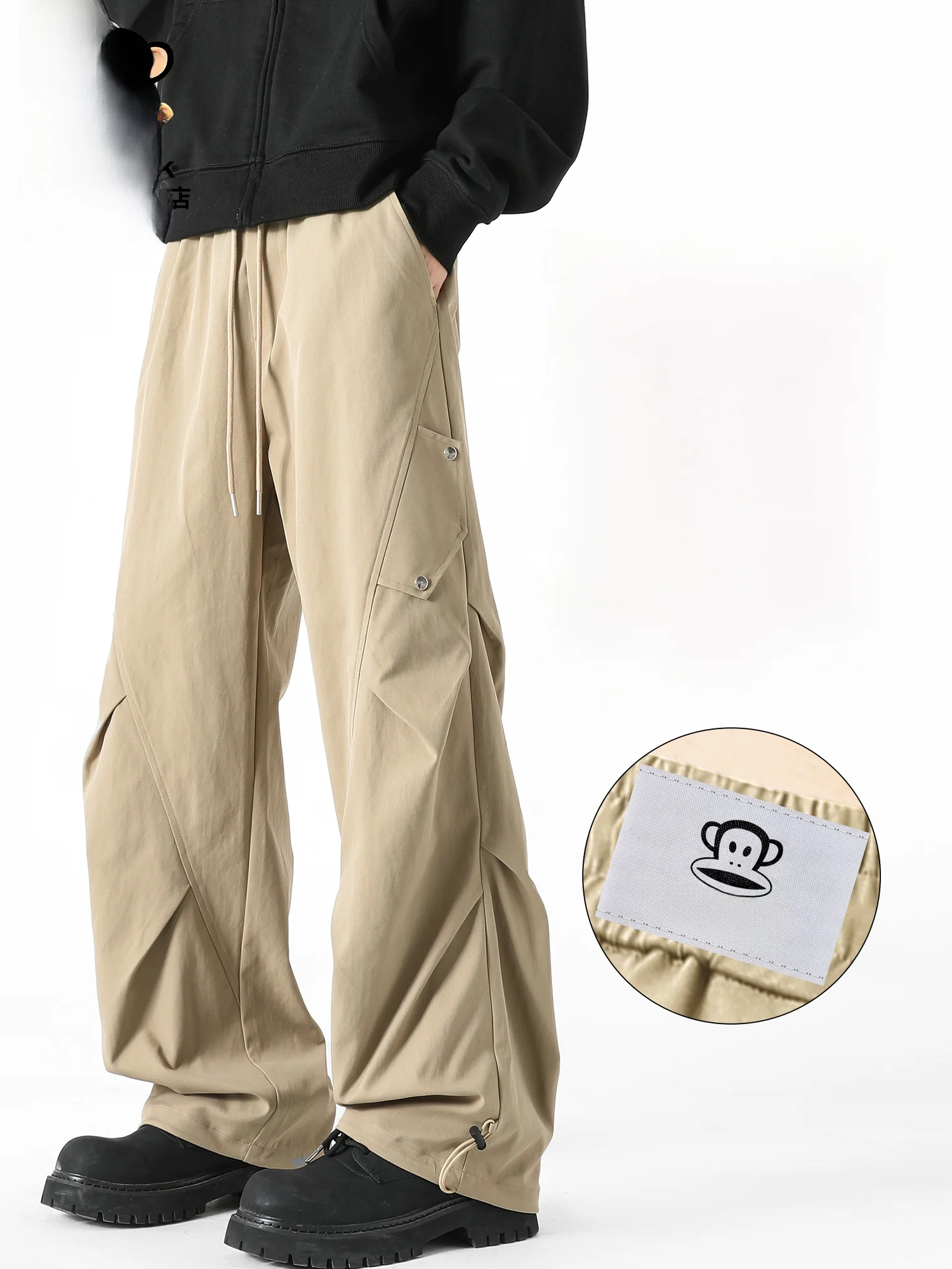 

PaulFrank American Sle Casual Pants Men's Spring Loose Design Paratrooper Workwear Trousers Wide Leg ket Detail mid Waist