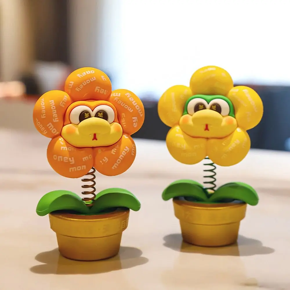 Cute Snake Year Flower Figurine Shaking Head Fortune Lucky Potted Plant Statue Resin Chinese New Year Mascot