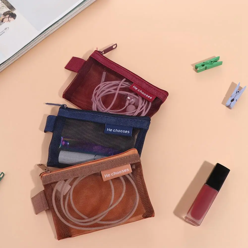 

Change Storage Bag Mesh Coin Bags Lipstick Cosmetic Bag Small Item Bag Mini Coin Purse Data Cable Storage Bag Solid Color