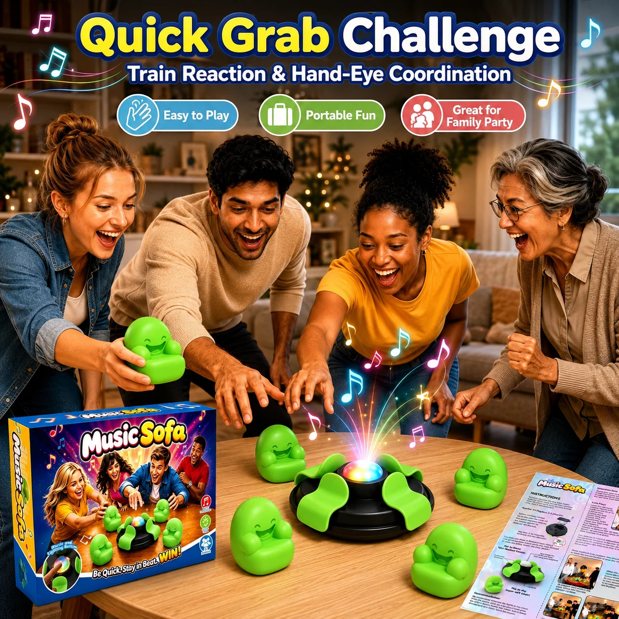 Family Music Sofa Reaction Game Toy Speed Challenge Hand‑Eye Coordination Training Game For Kids And Adults