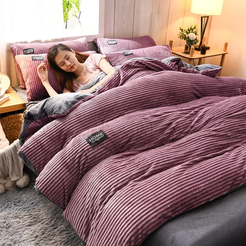 Thick Winter Solid Color Velvet Duvet Cover Warmth Comforter Cover Double Soft Quilt Cover Twin Queen King Bedding Set 150x200cm