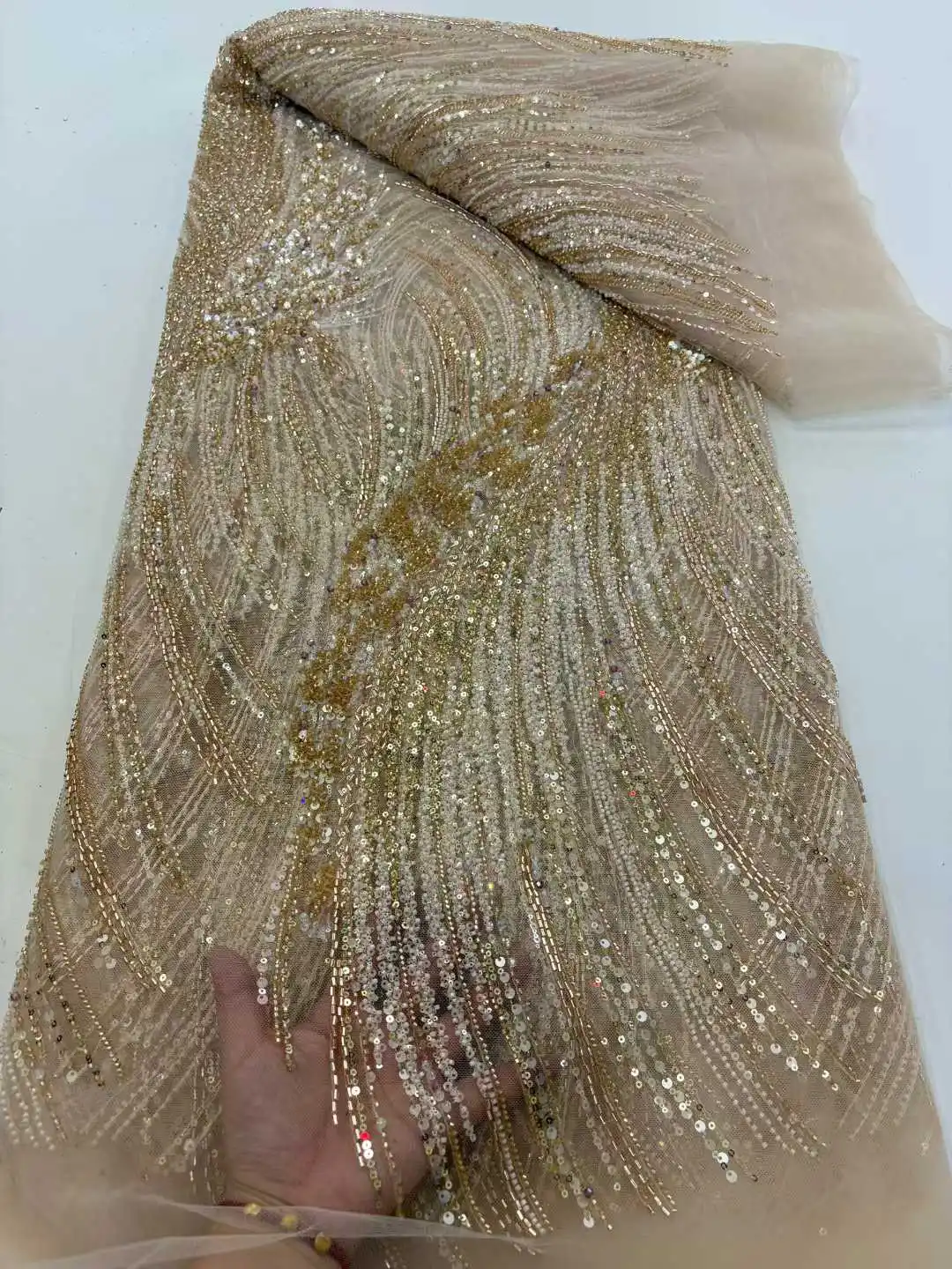 

Elegant French Mesh Beads Embroidery 2026 High Quality Sequins Lace Fabric African Nigerian Tulle Lace Fabric For Wedding Dress