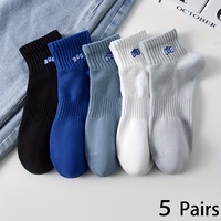 5 Pairs Of Men's Simple Fashion Pattern Anti Odor & Sweat Absorption Low Cut Socks Comfy Breathable Casual Socks For All Season