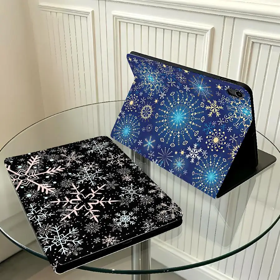 Snowflake Winter Print with Pencil Slot Case for Apple iPad 10th 7/8/9th Air 11 13 M4 M3 M2 A16 2026 Pro11 13 Air 4/5/6th
