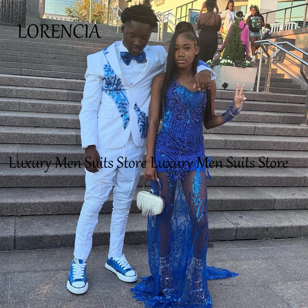 Classic Applique Suits for Men 2 Pcs Sparkling Crystal Tuxedos Set Wedding Groom Outfits Customized Blazer Pants costumes homme