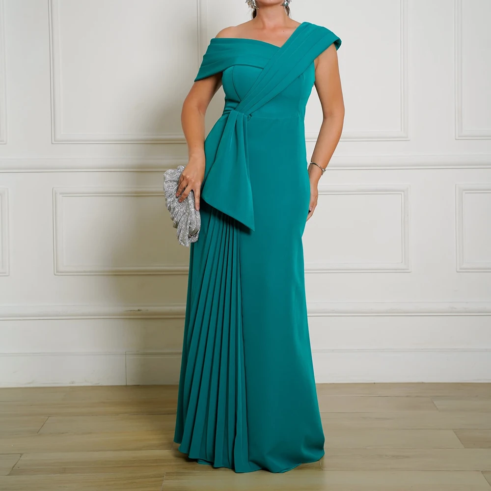 

A-line Mermaid Evening Dresses Floor-length Off The Shoulder Sleeveless Prom Gown Fashion Pleat Simple Draped Customized Gowns