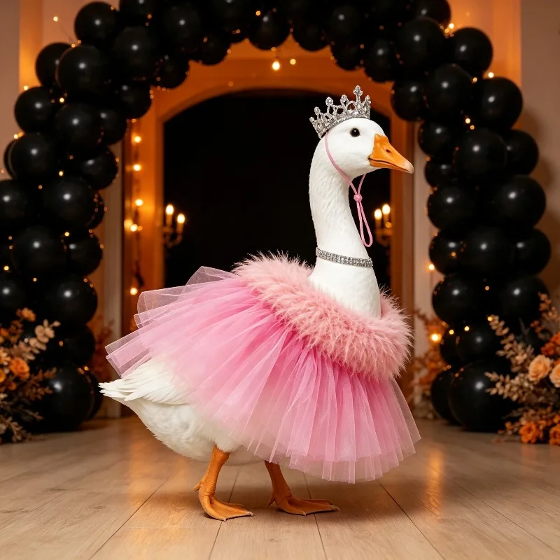 Porch Goose Decor Costume Crown Tulle Skirt Suit For 23 Inch Statue Holiday Party Lawn Courtyard Display, without goose