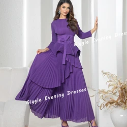 Giggle Chiffon O-Neck Customized  Ruched Elegance Prom Gown Saudi Arab A-Line  Ankle-Length Evening Party Dresses for Women 2024