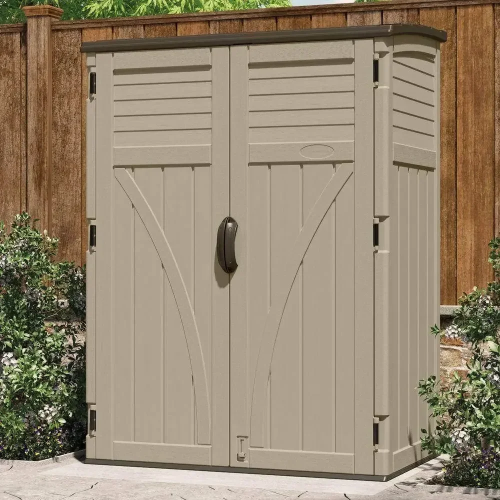 54 Cubic Feet Vertical Storage Shed with Durable Plastic Construction, Multiple Wall Panels and Ample Space for Outdoor Storage